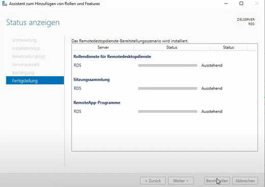 Dialogfenster „Fertigstellung“