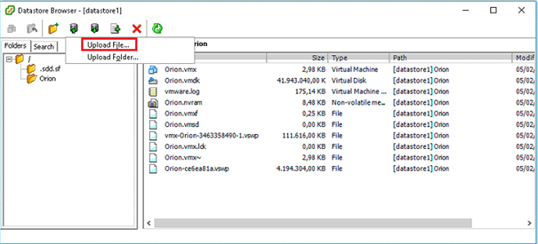 Hochladen der Datei in Datastore