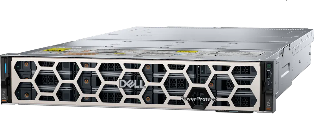 Dell PowerProtect Data Domain DD6410 mit Frontblende, Ansicht von schräg vorn