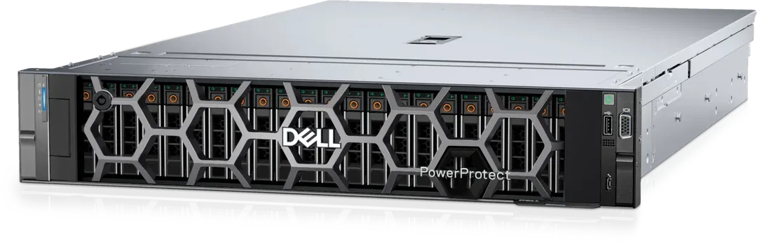Dell PowerProtect Data Domain All-Flash Ready Node mit Frontblende, Ansicht von schräg vorn