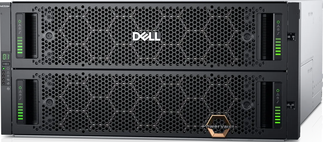 Dell PowerVault ME5084 mit zwei Laufwerksschubladen, schräg von links