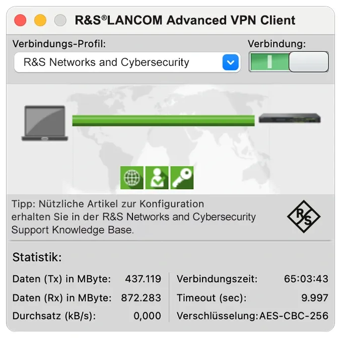 Oberfläche des LANCOM Advanced VPN Client für macOS