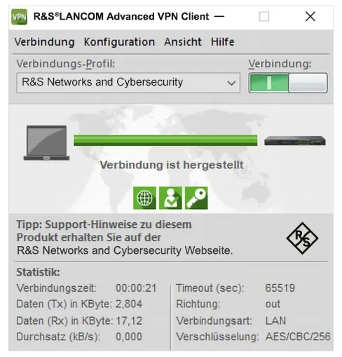 Oberfläche des LANCOM Advanced VPN Client für Windows