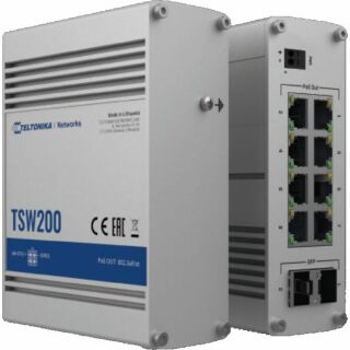 Teltonika TSW200 2x 1Gb SFP / 8x 1Gb BASE-T Unmanaged L2 PoE+ 240W DC DIN-Rail Switch