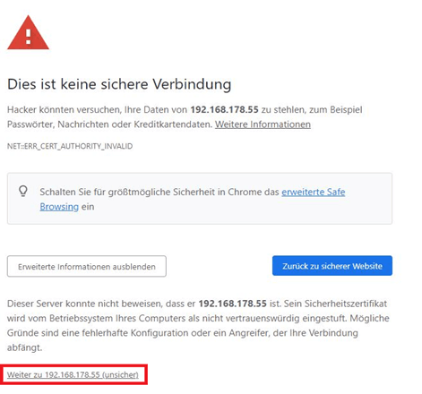 HPE-Warnmeldung Keine sichere Verbindung